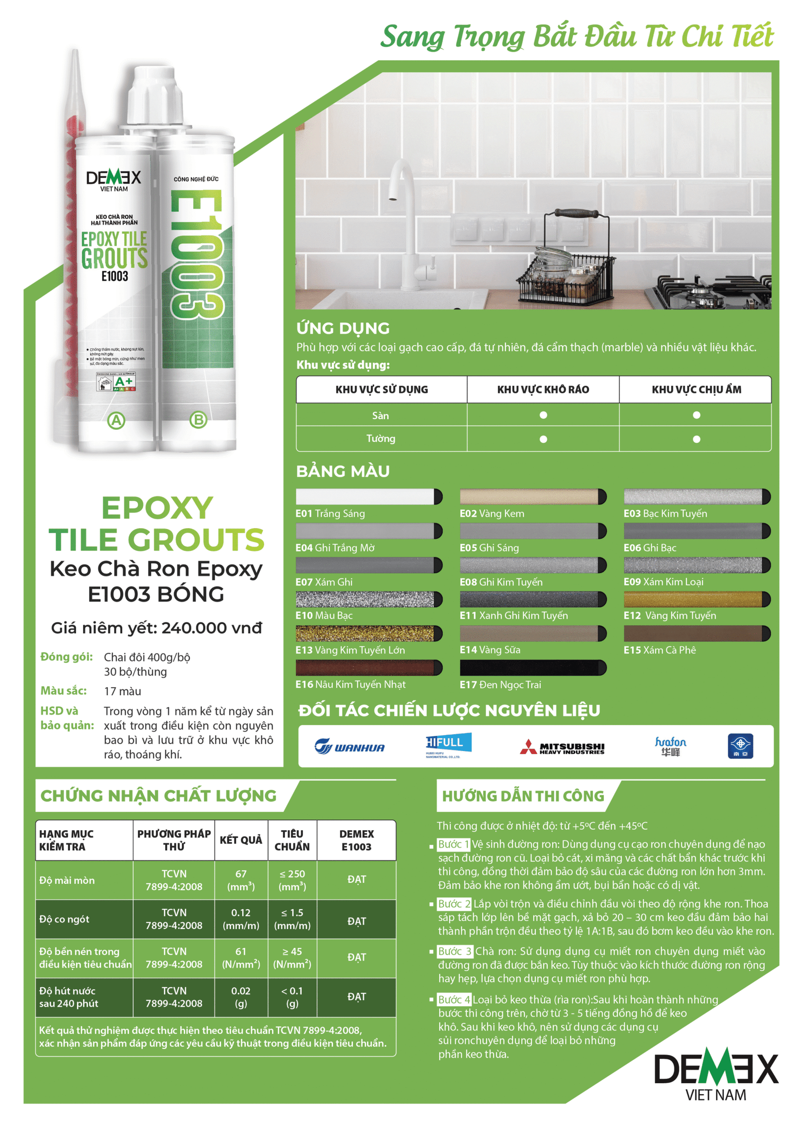 Bảng giá keo chít mạch Demex 2025