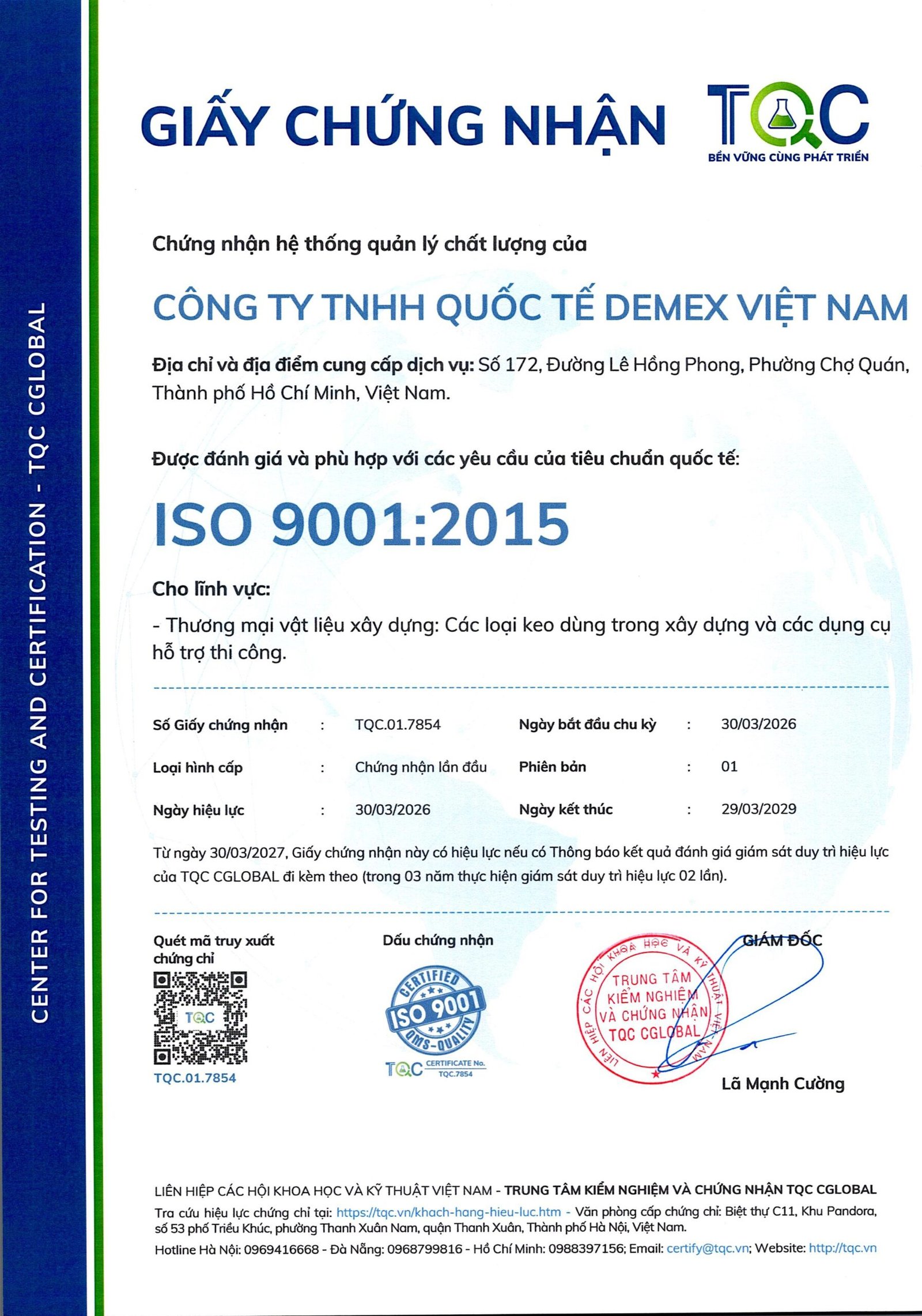 Demex Việt Nam đạt chứng nhận ISO 9001:2015