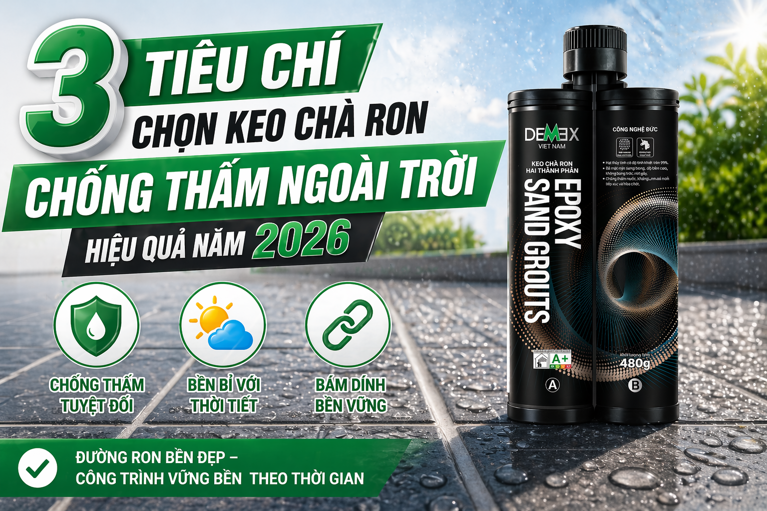 3 tiêu chí lựa keo chà ron ngoài trời năm 2026