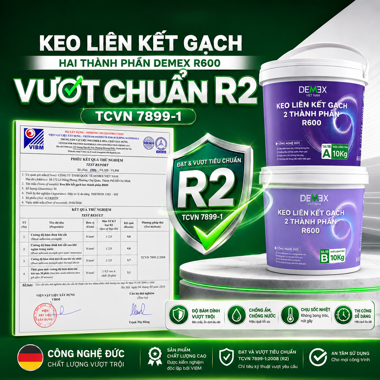 Keo liên kết gạch hai thành phần Demex R600 vượt chuẩn R2